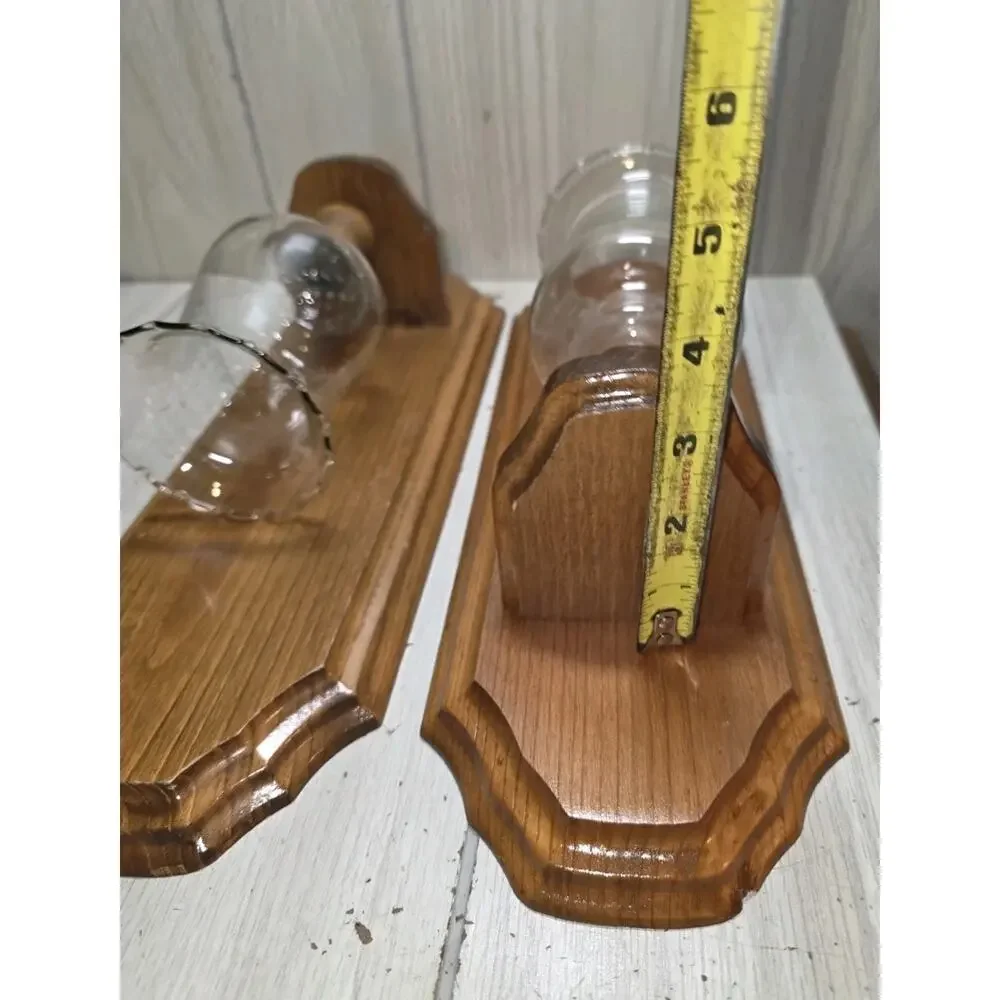 Vtg Wooden Wall Sconce Clear Floral Glass Votive Candle Holder Cabin Decor